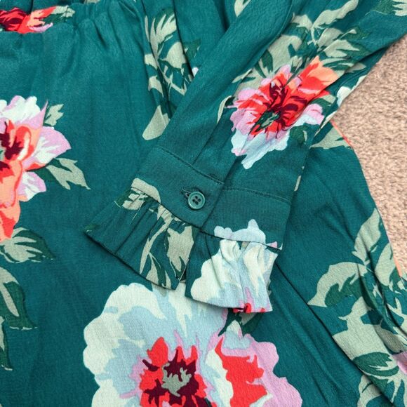 Minkpink Ruffle Floral Romper Womens small Green Long Sleeve V-Neck Summer Boho - Picture 5 of 15